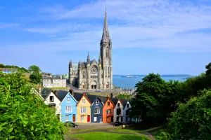 church and colorful houses, cobh ireland