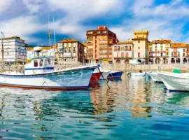 Coastal towns of Spain. Castro Urdiales. Cantabria. Fishing village and Boat dock. Scenic seascape.tourism in Spain