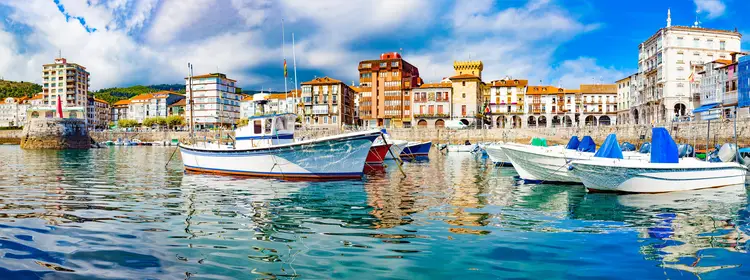 Coastal towns of Spain. Castro Urdiales. Cantabria. Fishing village and Boat dock. Scenic seascape.tourism in Spain