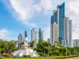 Park with monument Vasco Nunez de Balboa in Panama City, Panama