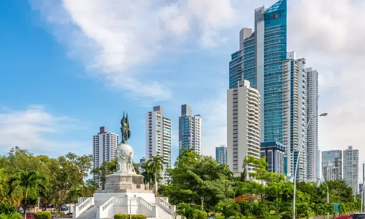 Park with monument Vasco Nunez de Balboa in Panama City, Panama