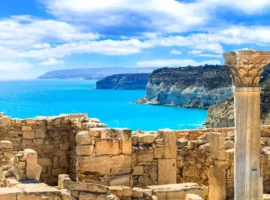 Ancient temples and turquoise sea of Cyprus island